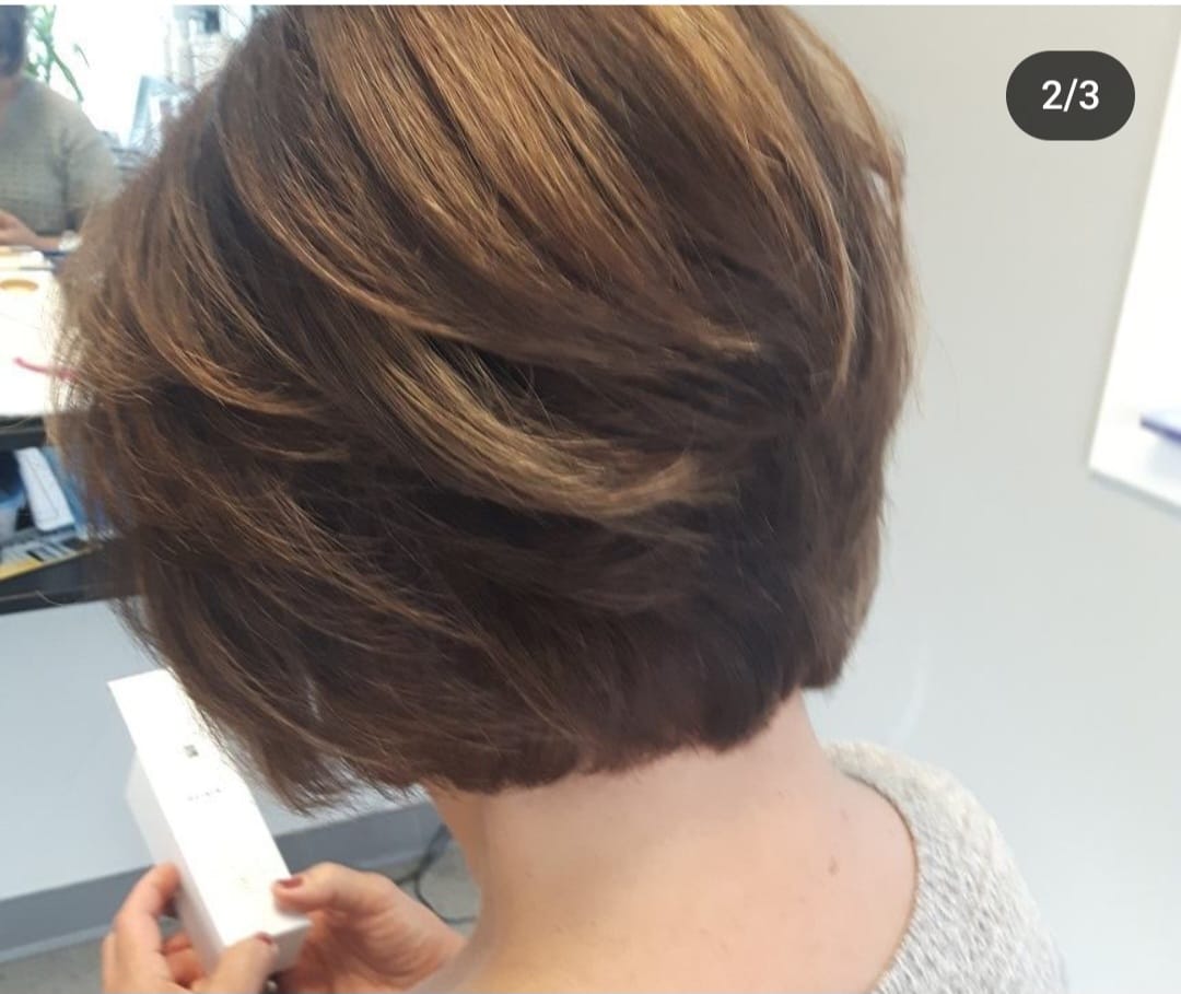 Brunette balayage and hair cut by Sania M Hairstylist, hairdresser based in Guelph.