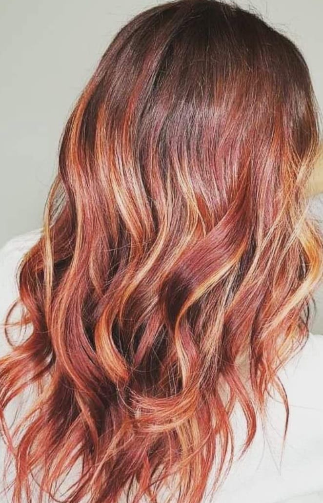 Red hair colour and hair cut by Sania M hairstylist, hairdresser based in Guelph.